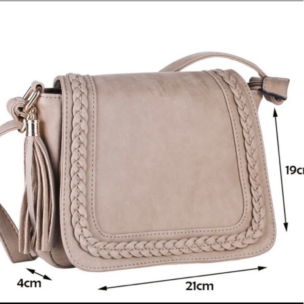 Off White Faux Leather Boho Braided Crossbody Bag - Picture 4 of 4